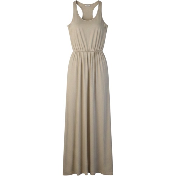 Splendid Dresses & Skirts - Splendid Womens Tan Beige Racerback Ruched Elastic Waist Maxi Dress Small USA